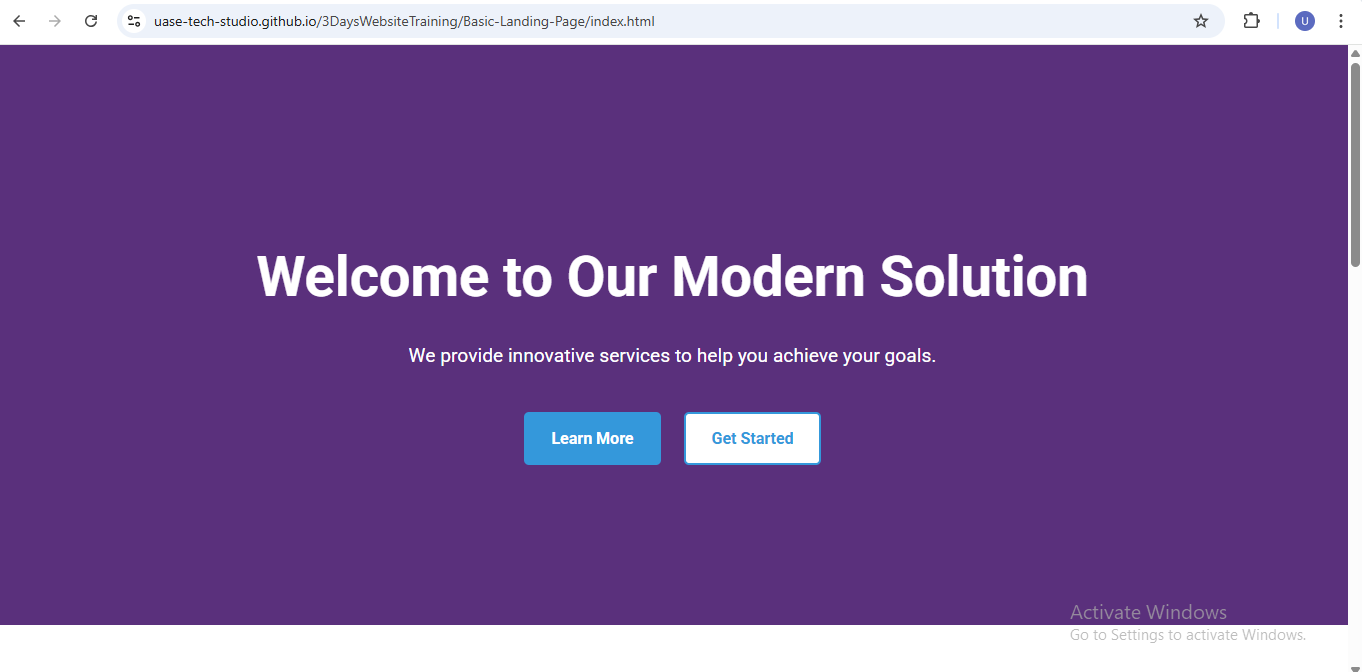 Project 1 Screenshot: Basic Landing Page