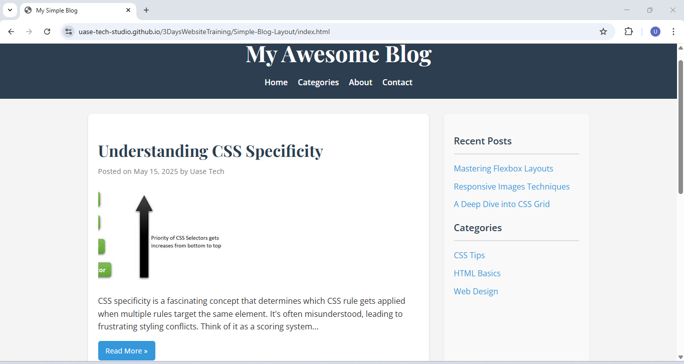Project 2 Screenshot: Simple Blog Layout